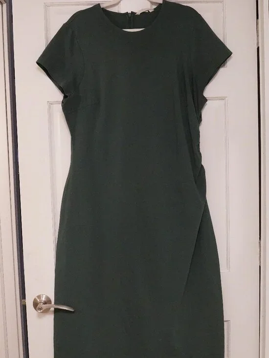Boden Green Sheath Dress US 20-22R Ruched Side Short Sleeve - Picture 1 of 4